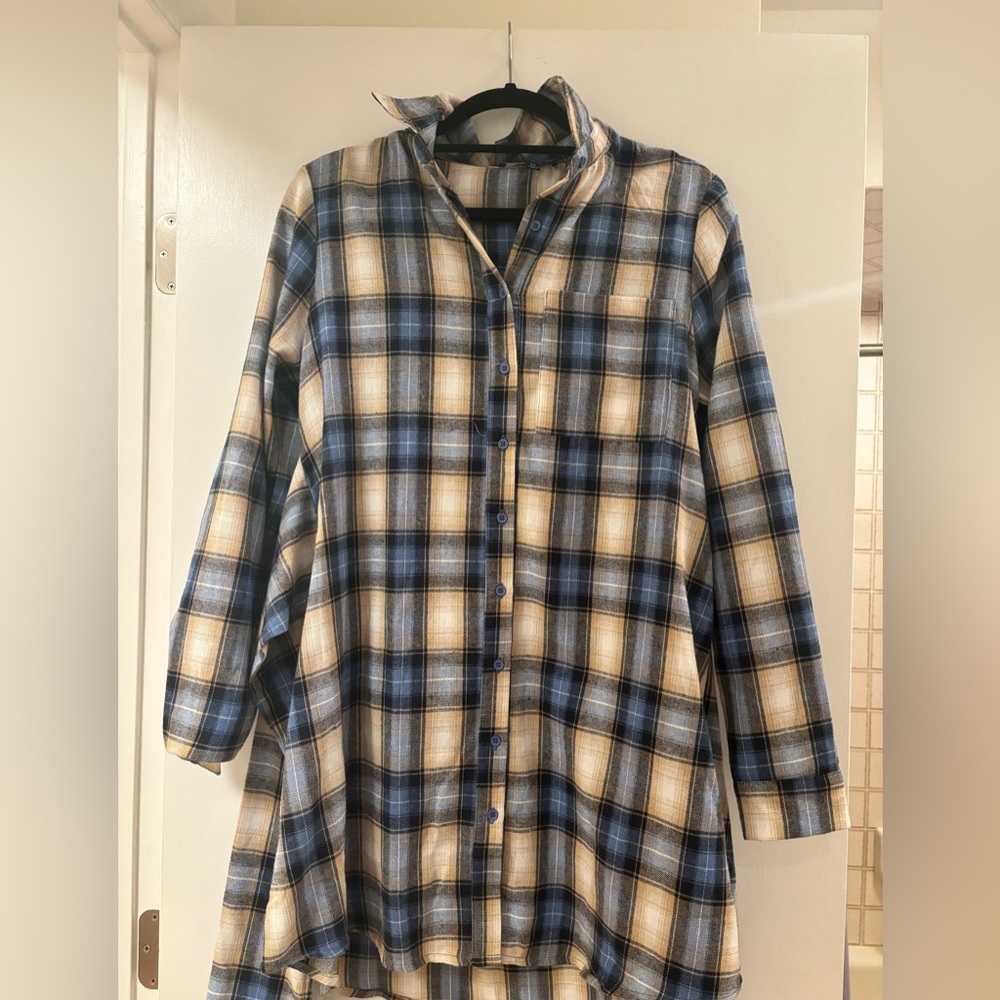 Lulus blue and yellow plaid tie front dress